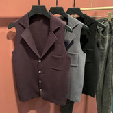 Hearujoy Mens Business Casual Knitted Suit Vest 2024 New Genderless Fashion Youth Trend Versatile Simple Retro Solid Color Top Unisex